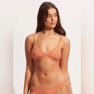 Seafolly Second Wave Fixed Tri Bra in Copper Tan Size 6 NWT